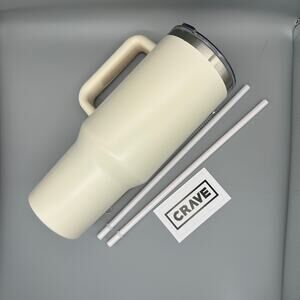 CRAVE 40 Oz Insulated Large Capacity Cup Tumbler Handle Straws - Ivory